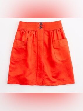 J.CREW Dorrie Button Up Skirt Linen Blends Orange Pleated Pockets A-Line Preppy